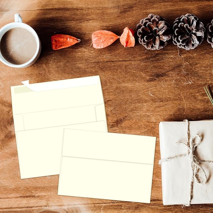 100 Packs Cream 5x7 Envelopes, A7 Envelopes for Invitations | Self seal, Ideal for weddings/graduations/baby showers/ birthdays, 120g thick paper 5.28x7.13.