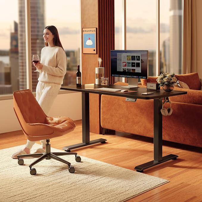 FEZIBO Standing Desk 48 × 24 Inch Electric Height Adjustable, Black | Sit and Stand Up Adjustable Desk, Home Office Computer Desk with 3 Customizable Memory Presets
