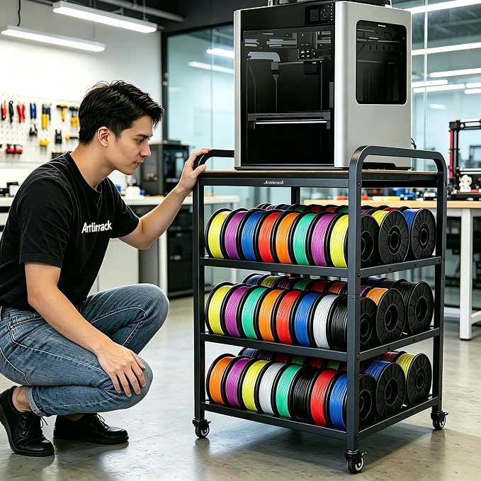 T4 Heavy Duty 3D Printer Table Stand, Heavy Duty Reinforced Metal Frame, High-Density Polymer Vibration Damping Pads, 4-Tier 3D Filament Storage Rack with Industrial Casters, Mobile Printer Shelf for Home Office, Workshop Studio