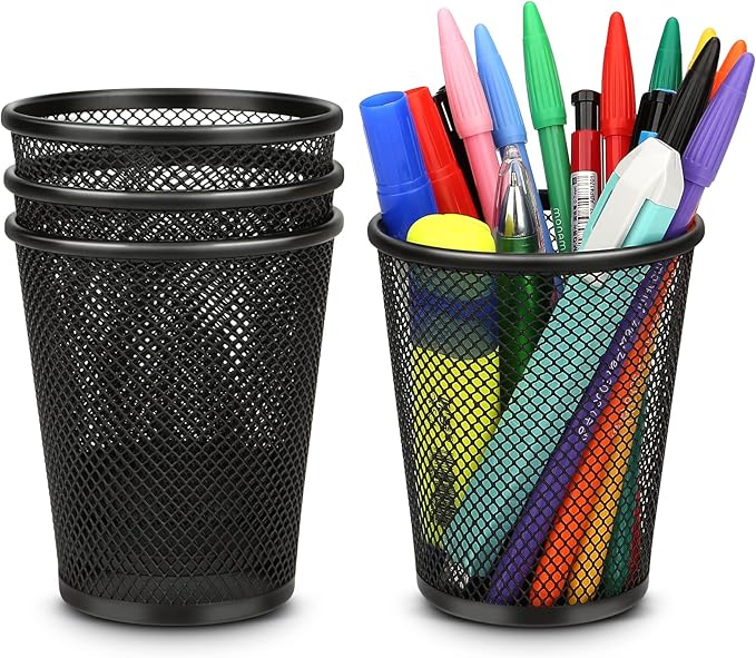 Smgmg Pen Holder for Desk, Pencil Holder for Desk, 4 Pack Pencil Cup for Pen, Mesh Metal Pen Organizer, Desk Pen Holder