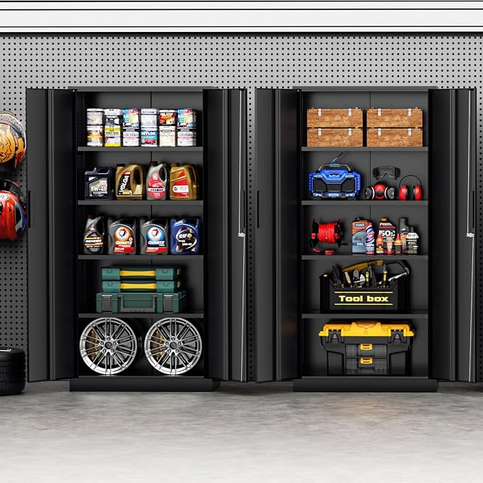 Incbruce 72” Metal Storage Cabinet, Garage Cabinets and Storage System with Doors and Shelves, Tall Lockable Tool Cabinet for Garage, Office, Home (Black)
