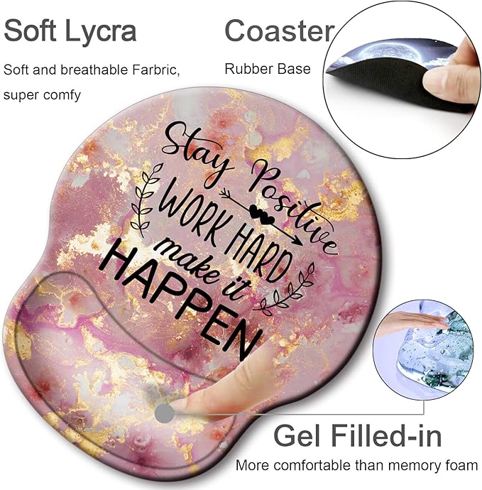 Ergonomic Mouse Pad with Wrist Support Rest,Large Mousepad Gel Wrist Rest, with Coaster Non-Slip & Pain Relief for Computer, Desk, Home&Office-Stay Positive