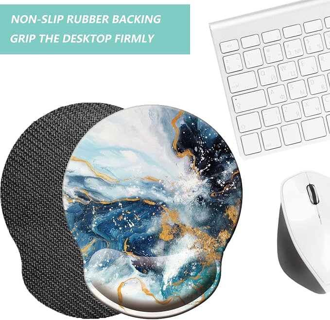 Mouse Pad with Wrist Support, Ergonomic Mouse Pad with Memory Foam Wrist Rest Cushion, Non-Slip Rubber Base Gaming Mice Pad for Home Office Computer Laptop, Green Golden Marble