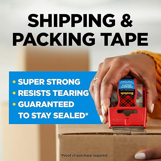 Scotch Heavy Duty Shipping Packaging Tape, 1.88" x 27.7 yd, Great for Packing, Shipping & Moving, Clear, 1 Dispensered Roll (142L) (Pack of 2)