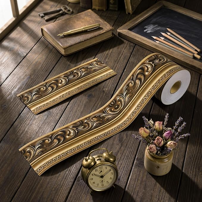 Outus 68ft Frame Bulletin Board Border Die-Cut Rolled Trim,Refined | Straight Picture Frame Border, Vintage Style Classroom Chalkboard Decor, Trimmable School Office Party Displays