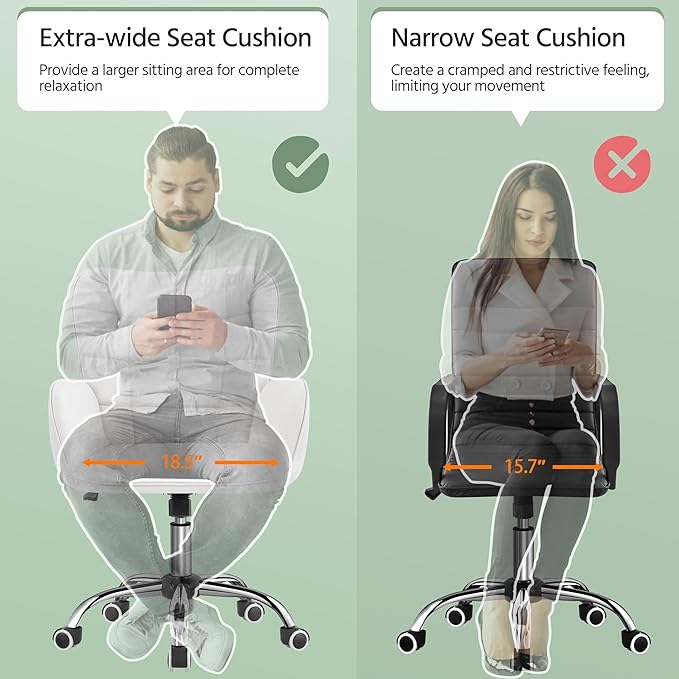 Yaheetech Modern Faux Leather Office Chair Ergonomic Adjustable Makeup Chair with Padded Armrests Big Seat for Office, Bedroom, Living Room, White