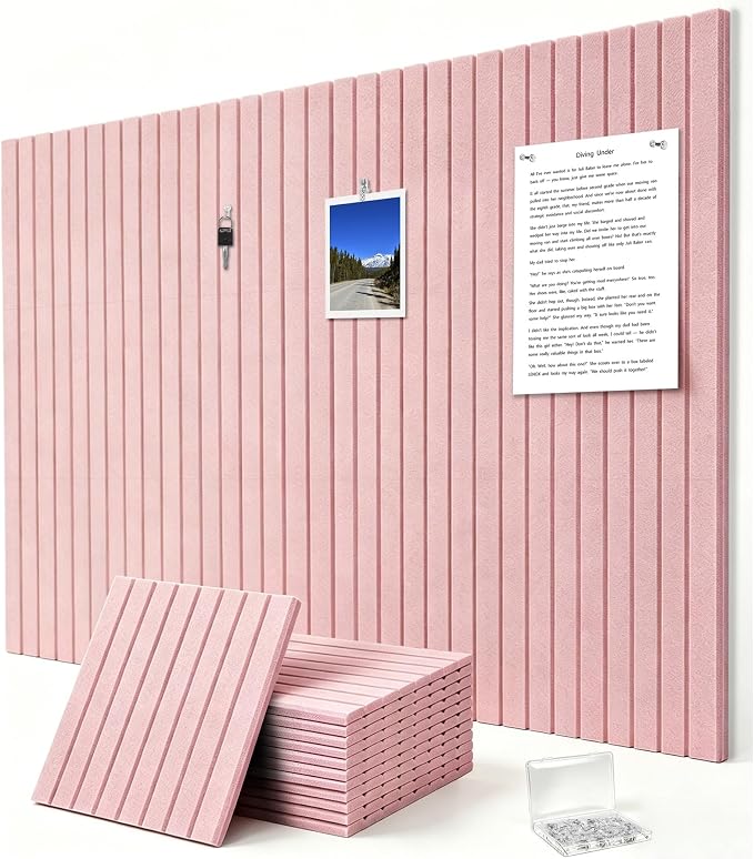 0.47" Thick Felt Pin Board 48"x36" Large Cork Board Alternative 12 Pack 11.81"x11.81"Felt Bulletin Board Wall Tiles Notice Board with 60 Pushpins for Home Office School(Fine-Coral Pink)