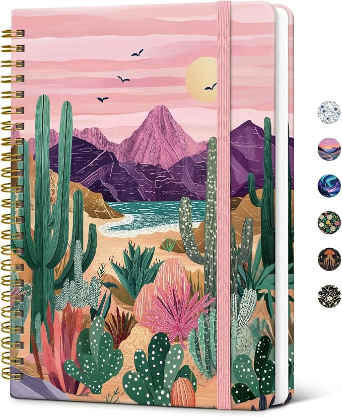 Lined Spiral Journal Notebook for Women, Pretty College Ruled Notebook for Work & Note Taking, A5 Hardcover Journal for Writing, Cute Aesthetic 140 Pages, Sunset Arroyo