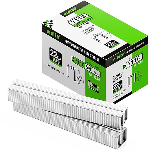 meite 22 Gauge 71 Series 3/8" Crown Wide 5/8" Leg Length Galvanized Staples for Upholstery Stapler 10,020 PCS/Box (1 Box)