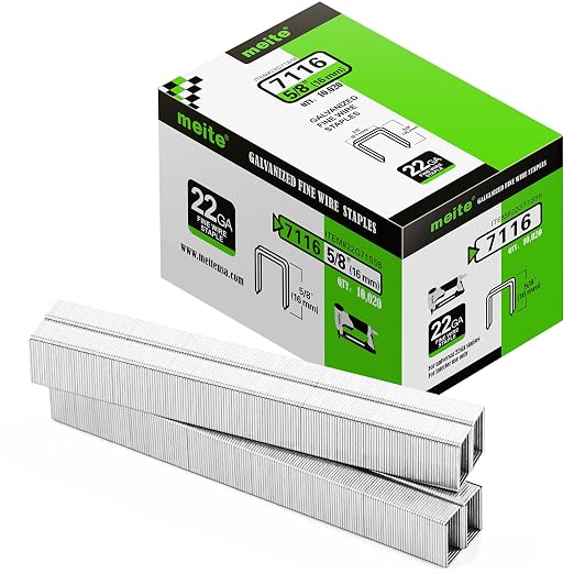 meite 22 Gauge 71 Series 3/8" Crown Wide 5/8" Leg Length Galvanized Staples for Upholstery Stapler 10,020 PCS/Box (5 Boxes)