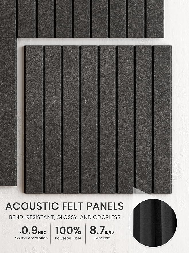 Bumusty 48"x 36" Large Felt Bulletin Board Tiles, Charcoal Gray | 12-Pack Cork Board Alternative, Wall Decor, 30 Pushpins, 60 Adhesive Tabs, Vision Board, Office, Classroom, Home, Dorm