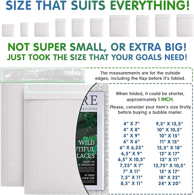 White Poly Bubble Mailers 9.5 x 13.5 Inch. Pack of 1000 Padded Envelopes Waterproof. Self Seal Padded Mailers with Durable Seams. Lightweight Padded Shipping Envelopes for Mailing Fragile Things