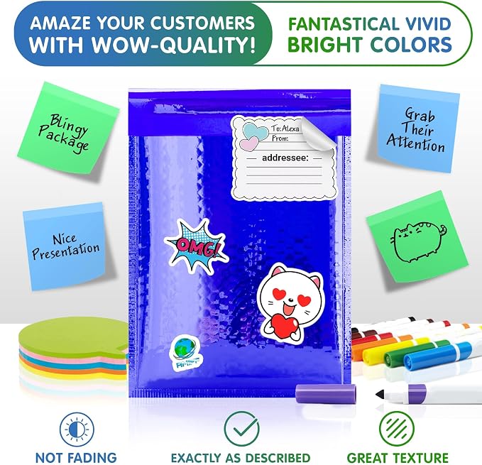 Glamour Metallic Bubble Mailers 8.5 x 11 Inches Blue, 200 Pack Padded Envelopes for Shipping, Mailing, Packaging Protection