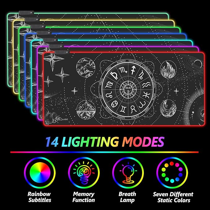 AIMSA RGB LED Gaming Mouse Pad, 14 Modes Glow Pad, Extra Large Gaming Mousepad, 35.4 x 15.8 inch Extended Big Waterproof Keyboard Mouse Pad Mat, Black Cosmic Constellation Magic