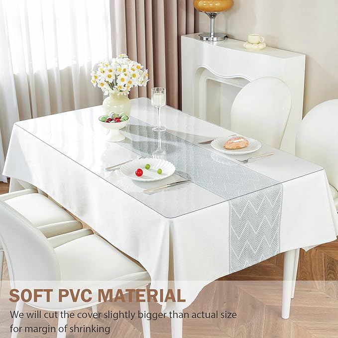 LovePads Clear Table Cover Protector 42 x 76 Inch, 1.5mm Thick Plastic Mat | Non-slip Waterproof PVC Table Protector, Cut to Size, Spill-Stain-Scratch Proof, Fits Kitchen, Dining Table, Dresser, Desk
