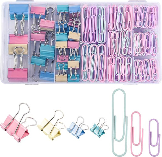 400PCS Pink Paper Clips and Binder Clips Assorted Sizes | Office Supplies for Women,Colored Binder Clips Small,Pink Desk Accessories for Girls