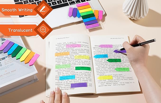 (2000 Pcs) Page Markers Bright Sticky Tabs, Translucent Small Sticky Notes Flags and Arrow Flags, Fluorescent Index Tab Stickers for Notebooks [8 Colors, 10 Sets] (Pack of 2)
