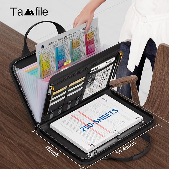 Tamfile Fireproof Accordion File Folder with Handle, Document Organizer | Expanding File Folder with 13 Pockets, Multiple Pockets, Water Resistant,Portable Travel Home Safe for A4 File,Travel,Black