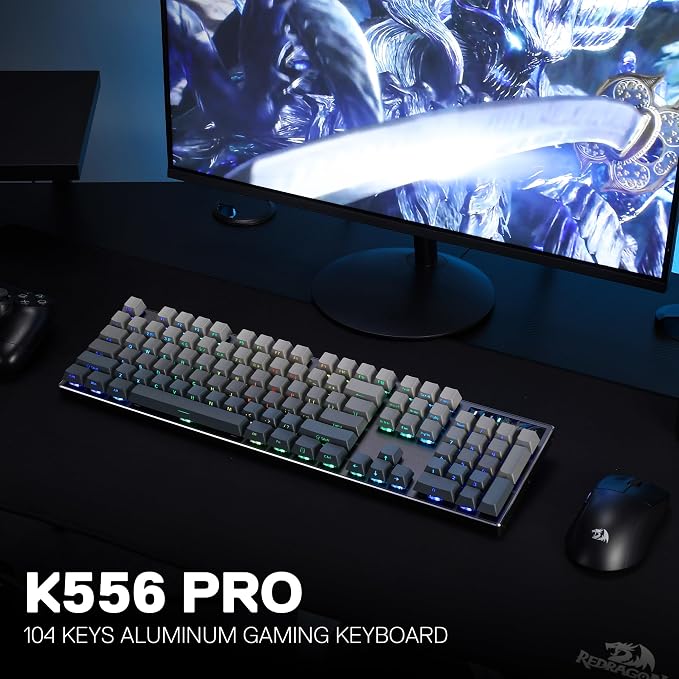 Redragon K556 PRO Wireless RGB Gaming Keyboard, Aluminum Board, PBT Keycaps | 0 Delay Tri-Mode BT/2.4GHz/USB-C for More Devices, Rock-Solid Stability, AM-PM Using Durability, Pro Software, Gradient Color