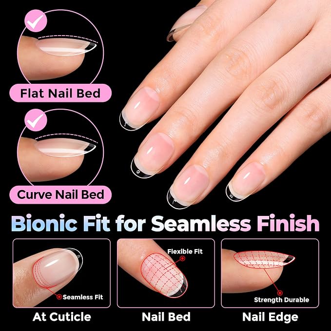 UNA GELLA Oval Gel Nail Tips Short 15 Sizes Full Cover Pre-Etched 300PCS | Easy DIY Salon Oval Almond Press On Nails, Snug Fit & Long-Lasting Hold for Daily Wear, Home DIY Salon