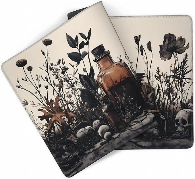 Aesthetic Skull Gaming Mouse Pad, Earth Tone Vintage Botanical Desk Mat with Anti-Slip Base & Stitched Edges,35.4" x 15.7" in Table Mat for Computer Desktop, Beautiful Workstation Decor