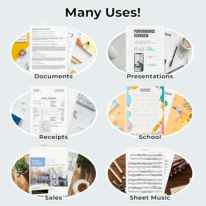 Dunwell Clear Folders for Documents, Plastic 8.5x11 File Sleeves for Document Protection, Filing, Storage, Organization (60 Pack) Transparent Folders with Pockets, Durable Letter Size Document Holder
