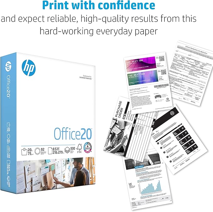 HP Printer Paper | 8.5 x 11 Paper | Office 20 lb | 10 Ream Case - 5000 Sheets | 92 Bright | Made in USA - FSC Certified | 112110C