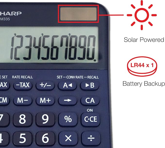 Sharp EL-M335 10-Digit Extra Large Desktop Calculator with Currency Conversion Functions, Tax, Percent and Backspace Keys, and a Large Angled LCD Display, Perfect for Home or Office Use | Extra Large Display, Currency Conversion Functions, Tax, Percent...