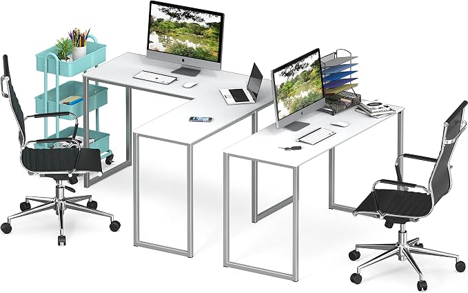 SHW Mission 48 x 48 L-Shape Home Office Computer Desk, White | Reversible Desktop Design