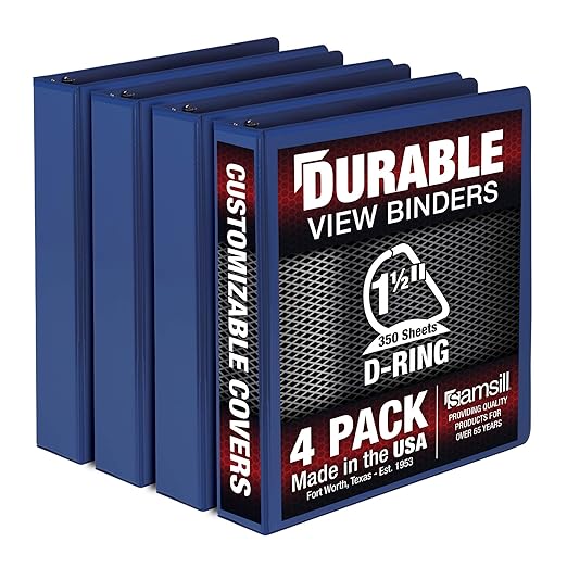 Samsill Durable 1.5 inch 3 Ring Binder, D Ring Binder, 100% Recycled Chipboard, Blue, 4 Pack