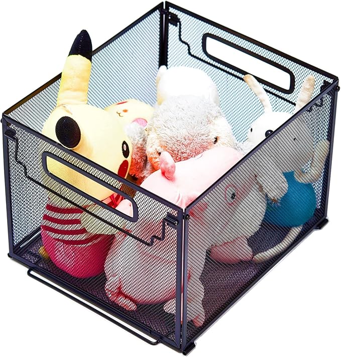 SETTFRFE Letter Size Metal Hanging File Folder Organizer Crate Basket,Black | Mesh File Folder Holder & Filing Box with Handle,Stackable Rack for Office Supplies,Teacher Classroom & Home