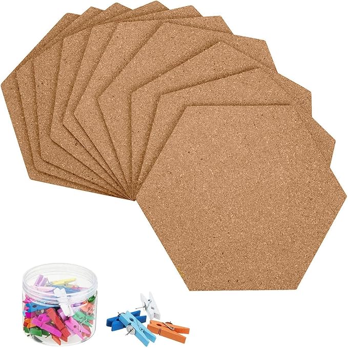 HBlife 10 Pack Self-Adhesive Cork Board Tiles Mini Wall Bulletin Board with 50 Multi-Color Push Pins