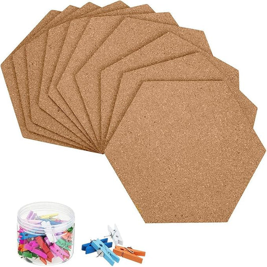HBlife 10 Pack Self-Adhesive Cork Board Tiles Mini Wall Bulletin Board with 50 Multi-Color Push Pins