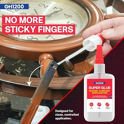 2 PCs (2-in-1) Super Glue with Brush Applicator & Nozzle, Mess Free Superglue Brush, Instant Never Dries, 3000 CPS Ca Glue, No Stain Clear Glue, Super Glue for Plastic, Rubber & More