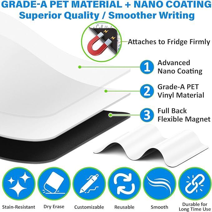 Extra Large Magnetic Dry Erase White Board Sheet for Fridge - 25x16 - Stain Resistant Technology with 3 Markers & Big Eraser with Magnet - Refrigerator Whiteboard Planner Organizer - by Yes4Quality