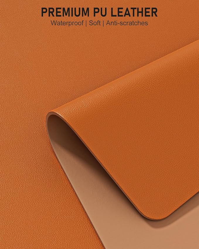 Desk Pad, 35.5" x 17" PU Leather Non-Slip Desk Mat Large Mouse Pad for Desktop, Waterproof Laptop Computer Writing Mat for Office, Home, Work, Gaming, Earthy Yellow