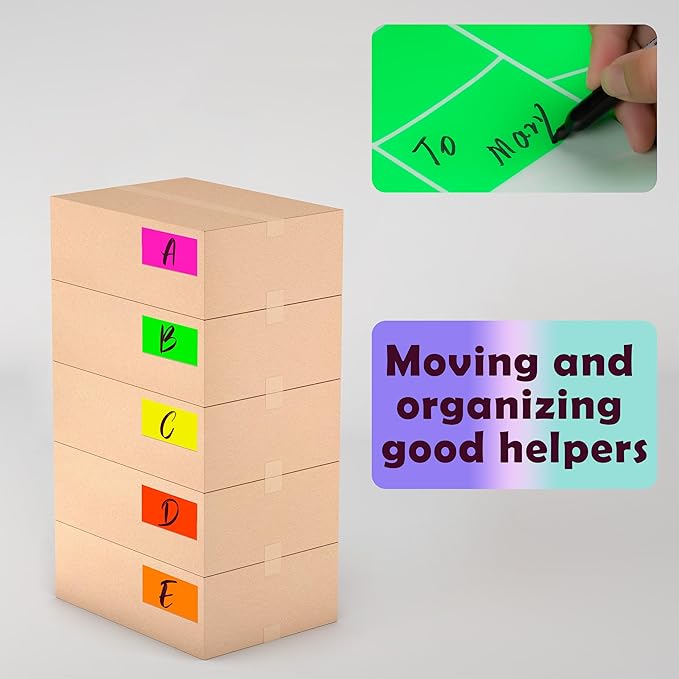 Colored Labels Stickers 3 x 2 Inch 5 Fluorescent Color Moving Labels Rectangular Color-Coding Label - 200 Labels