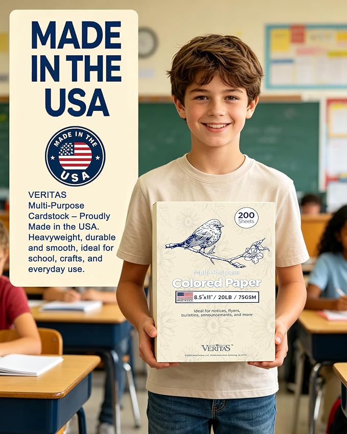 WritePads Veritas Colored Copy Paper, Cream Multi-Purpose paper,Colored Printer Paper 8.5” x 11”, 20 lb / 75 GSM, Cream,200 Sheet, Made in USA