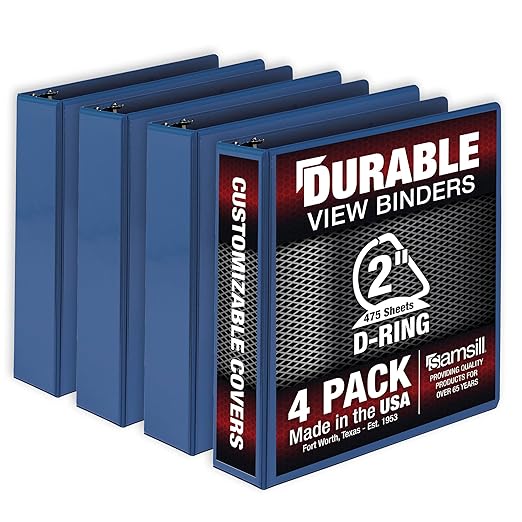 Samsill Durable 2 inch 3 Ring Binder, D Ring Binder, 100% Recycled Chipboard, Blue, 4 Pack