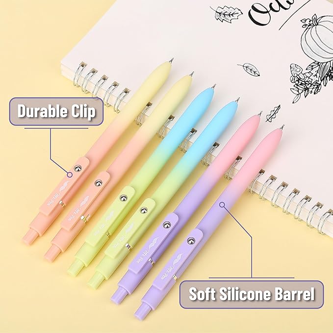 Mr. Pen- Retractable Gel Pens, 6 Pack, Gradient Color Barrels, Black Gel Pens, Fast Dry, Fine Point 0.5mm, Retractable, Cute Pens, Gel Ink Pens, Aesthetic Pens for Journaling