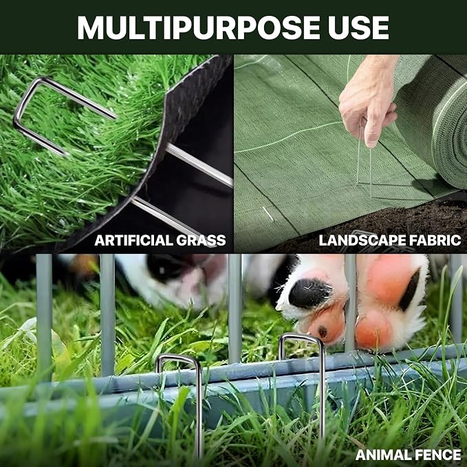 Landscape Staples 4 inch Stakes for Gardening 50 Pack Galvanized Garden Staples for drip Irrigation Landscape Fabric pins Updated Heavy-Duty Weed Barrier Fabric Lawn Outdoor Projects | Sharp Ends, Secure Weed Barrier Fabric, Rust-Resistant Galvanized S...