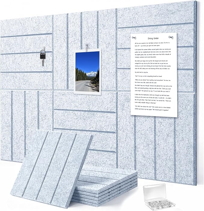 0.47" Thick Felt Wall Tiles 36"x24" Cork Board Alternative 6 Pack 11.81"x11.81"Felt Bulletin Board Pin Board with Removable Adhesive Tape&30 Pushpins for Home Office School(Bold-Silver Grey)