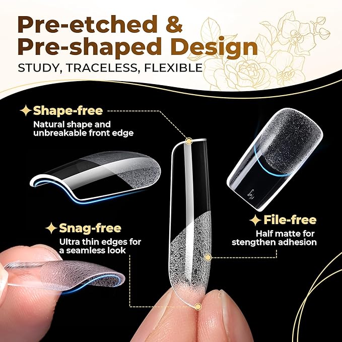 UNA GELLA Square Fake Nails, 504pcs Gel Nail Tips Clear Press on Nails Pre-shape for Full Cover Square Nails French False Nails For Nail Extension Nail Art Home DIY 12 Sizes False Gelly Tips
