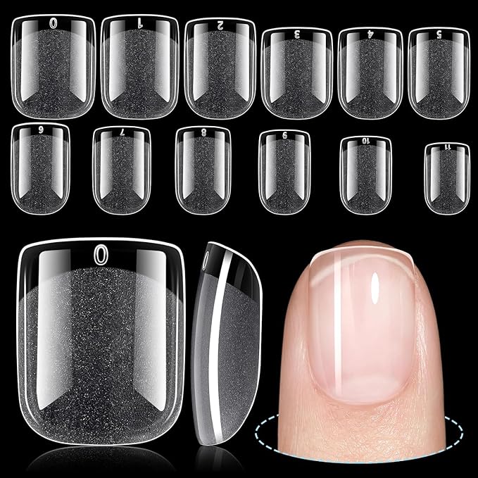 TOMICCA Short Nails Tips Extra Short Square Nail Tips 240Pcs Soft Pre-Shaped Acrylic Fake Nails, Half Matte Full Cover Clear Nails for Extension Nail Manicure Home DIY 12 Sizes