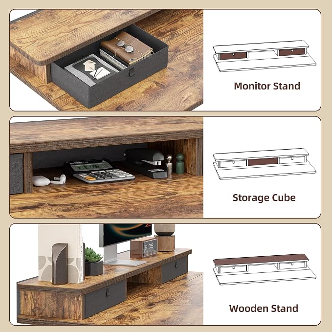 TIQLAB Standing Desk with Two Drawers, Stand Up Standing Desk Adjustable Height, Electric Sit Stand Table with Storage Shelf and Splice Board, 55 * 24 inch, Rustic Brown