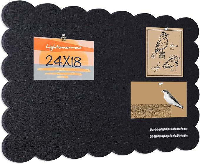 Scalloped Bulletin Board 24x18 inches, Decorative Felt Pin Board for Wall | Cute Cork Board Alternative with Push Pins, Foldable Display Vision Board for Photos, Notes & Reminders