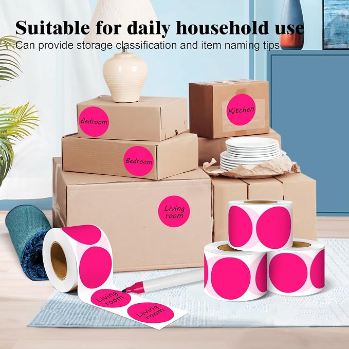 PARLAIM 2 Inch Round Adhesive Color-Code Dot Stickers,4Rolls/2000 per Rolls dots Label Dispenser Box, Circle Stickers Label Inch Coding Labels (Fluorescent Pink)