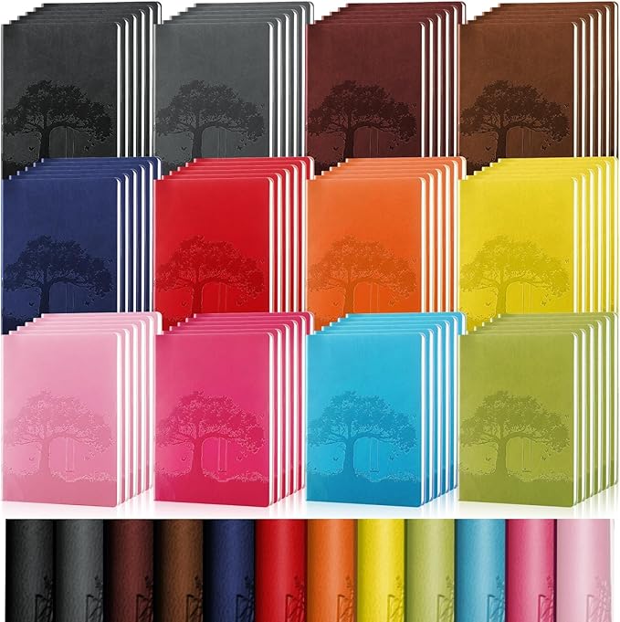 TaoBary 72 Pcs Employee Appreciation Gift A5 PU Leather Journals Bulk Colorful Tree Lined Journal Notebook Soft PU Leather Cover Ruled Writing Notebook for Office School Teacher Nurse (Bright Colors)