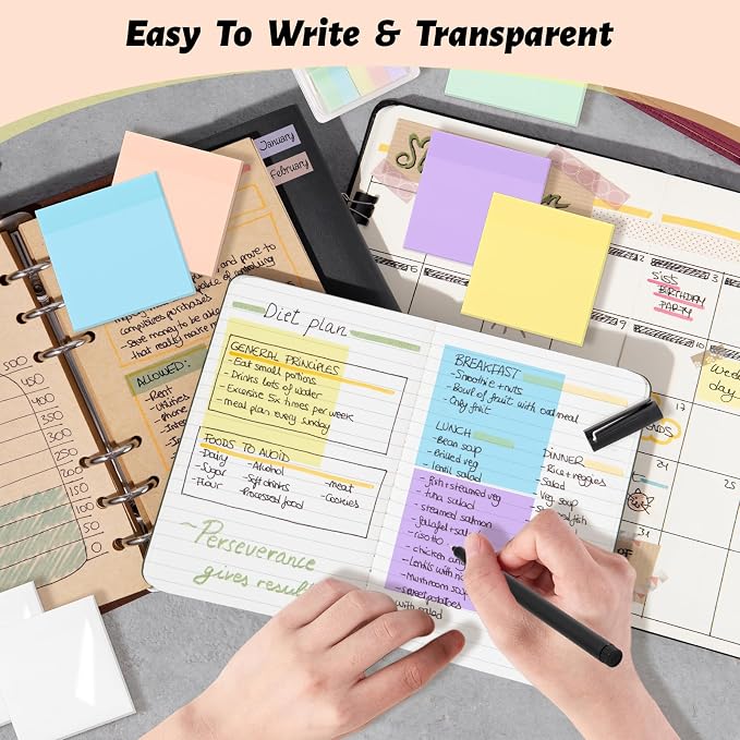 800 Sheets Transparent Sticky Notes 3" X 3" for School Office Supplies | Clear Translucent Self-Adhesive Sticky Notes for Back to School & Office Supplies, See Through Reveals Underlying Bible Text