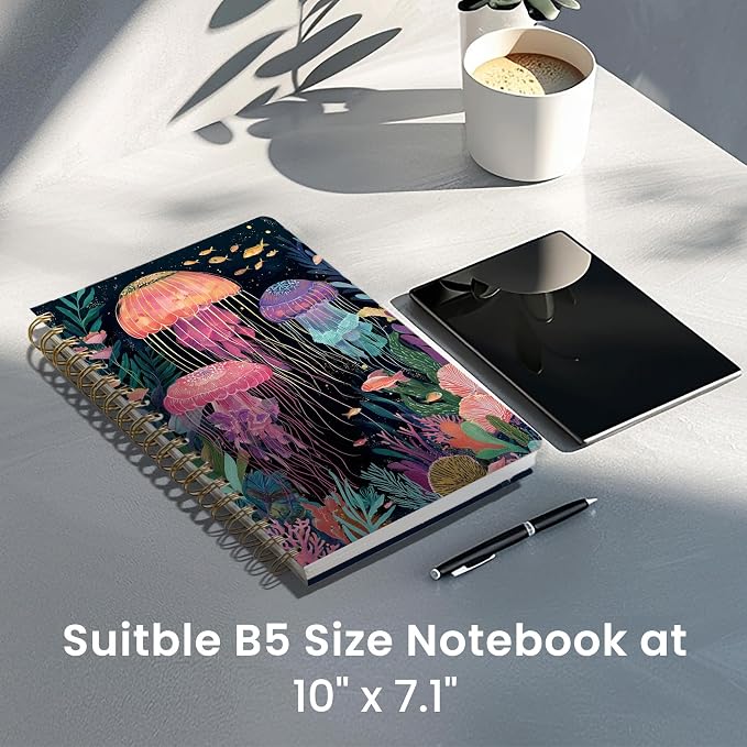 Spiral Notebook for Work Thick Hardcover Lined Journal for Note Taking | Jellyfish 300 Pages (7.1"x10") B5 College Ruled Journal for Women & Writing, Fit for Office Home School Supplies